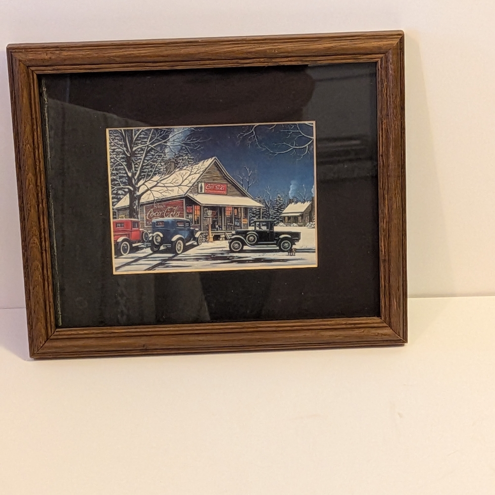Framed Vintage COCA COLA Winter art Scene